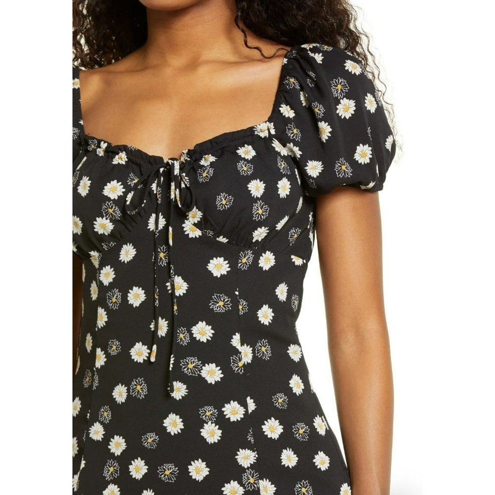 BP. Ditsy Floral Tie Front Minidress in Black- White Daisy